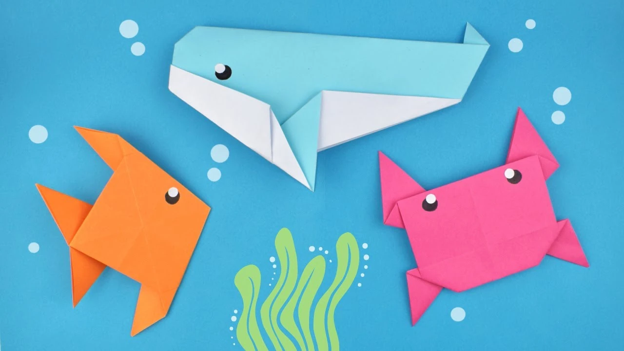 ballena pez cangrejo manualidad papel