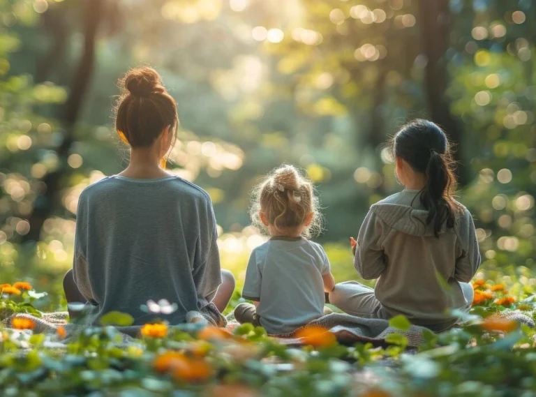familia bosque meditar