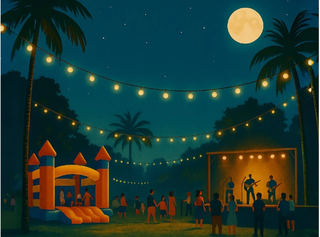 fiesta aire libre escenario noche