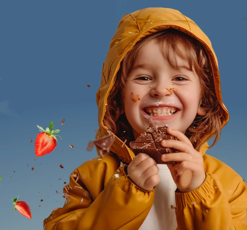 nino comiendo chocolate sonrisa