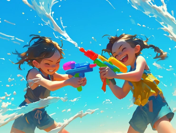 ninos pistola agua rien anime